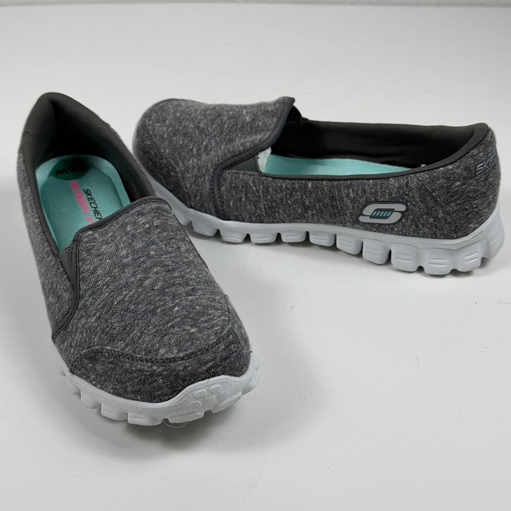 Skechers Slip On Sneakers Women's 7.5 Gray Heathered Jersey Walking Casual Shoes